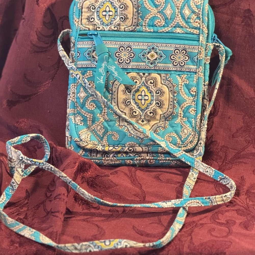 Funky! Fun! Vera Bradley Turquoise and Beige Crossbody Bag